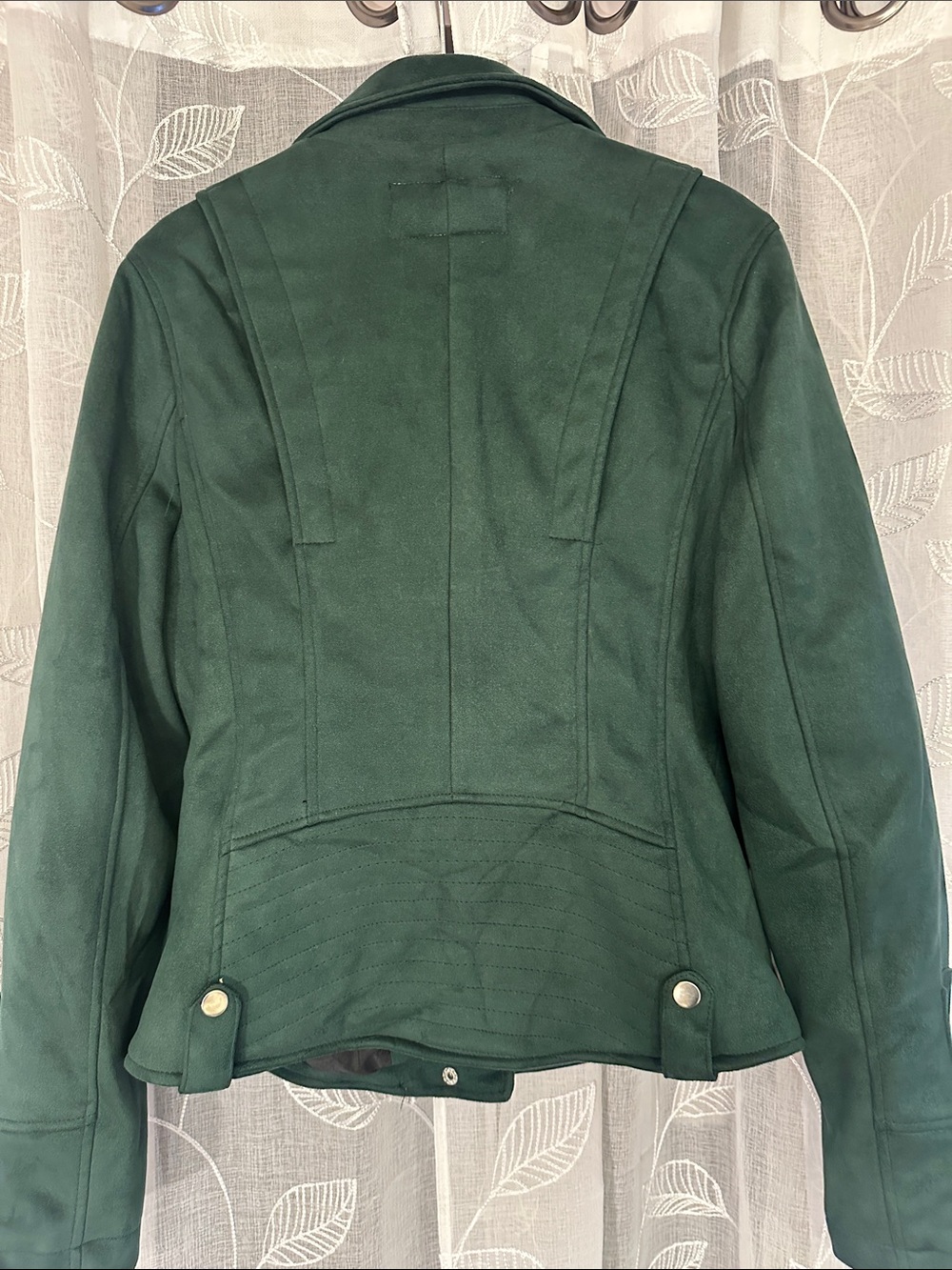 Forest Green Faux Suede Moto Jacket - Picture 6 of 13